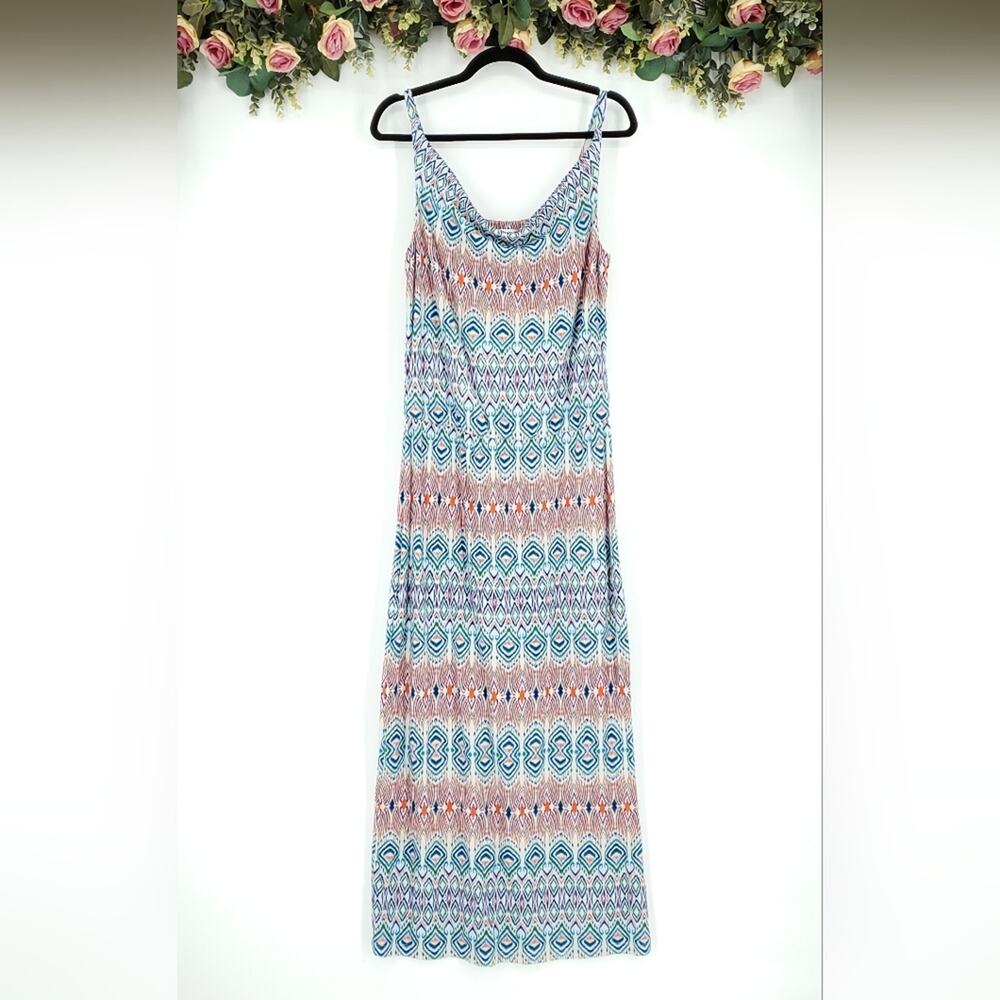 CAbi #317 In The Sun Aztec Ikat Multicolor Knit Maxi Dress Size Small
